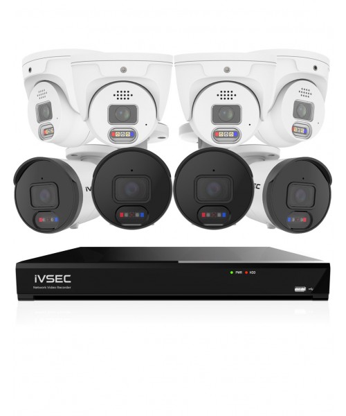 IVSEC 8MP 4K AI 2TB 8CH 4x850B + 4x850D Cameras UHD NVR CCTV Security System (8x8)